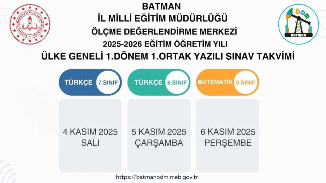 Ülke Geneli 1. Dönem 1. Ortak Yazılı Sınav Takvimi